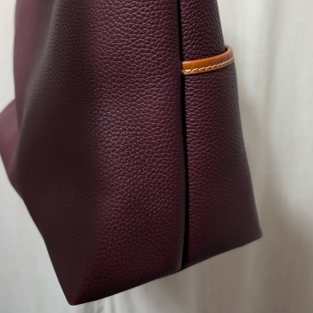 Dooney & Bourke Plum Pebble Leather Tote with Tan Trim - Picture 6 of 13